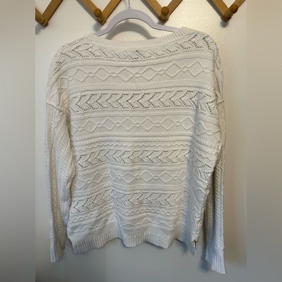 Sundance V Neck Cable Knit Sweater White Size Large Preppy Boho - Picture 4 of 4